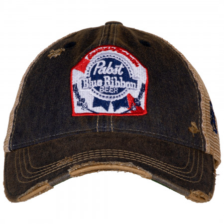 Pabst Blue Ribbon Brown Retro Brand Distressed PBR Trucker Hat